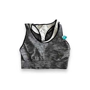 New Skechers Performance Layered Flex 2Fer Sports Bra L/XL Black White Marled